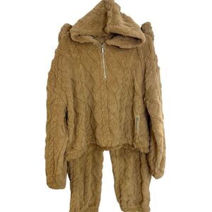 No Boundaries Women's Standard Beige Fleece Hoodie & Joggers Set Casual, NWT